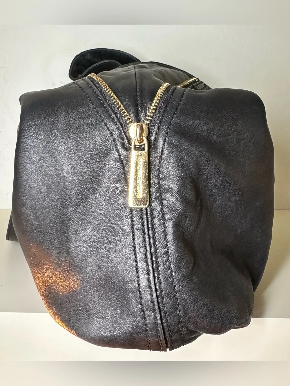 Michael Kors Black Leather Shoulder Bag with Gold-Tone MK Charm